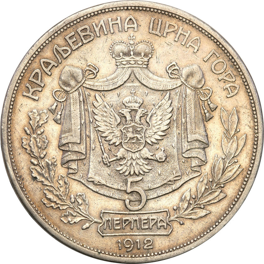 Czarnogóra – Montenegro. 5 perpera 1912